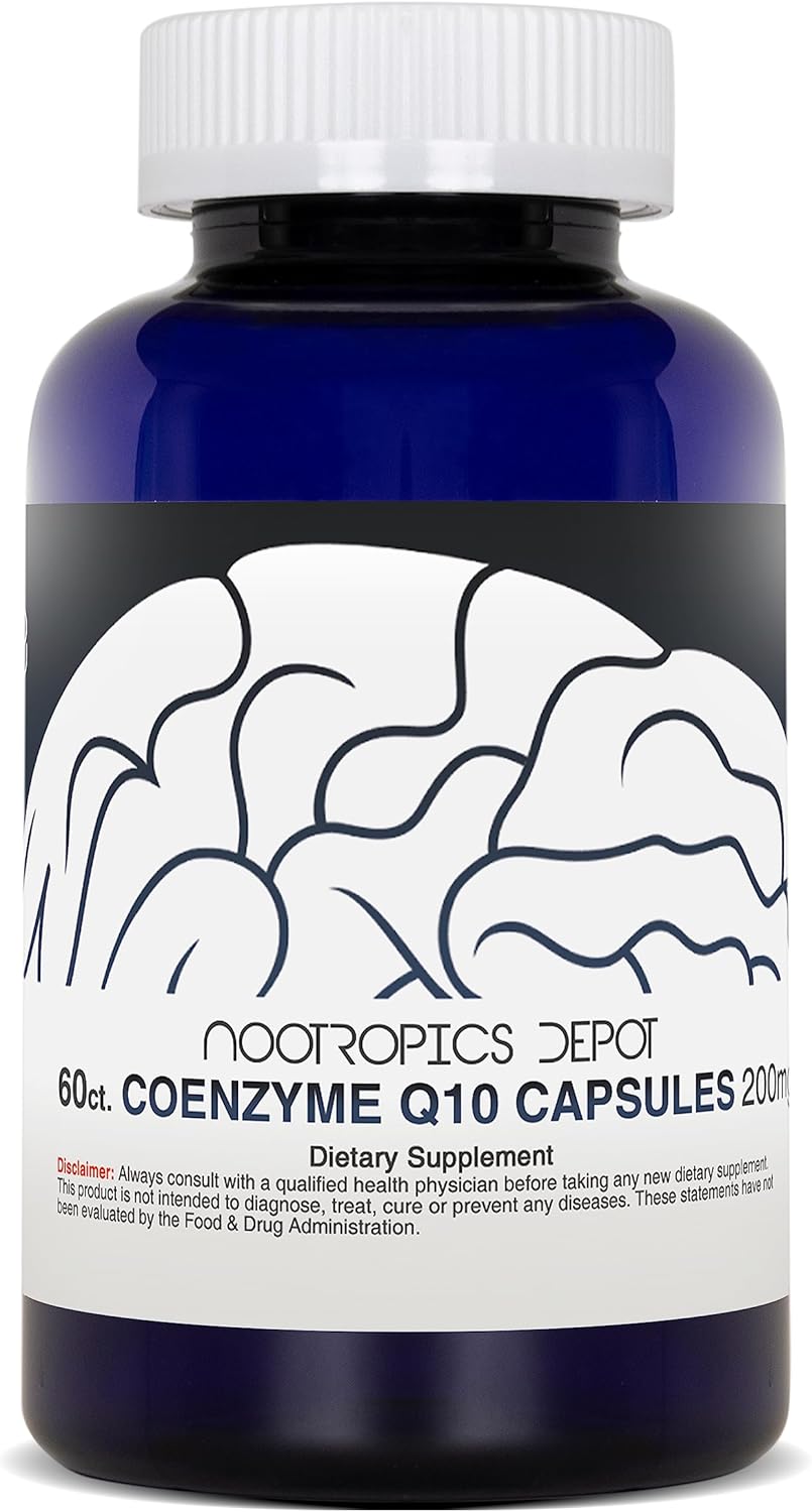 200mg CoEnzyme Q10 Capsules by Nootropics Depot - 60 Count - Boost Energy, Cognitive & Cellular Function - Ubiquinone Formula