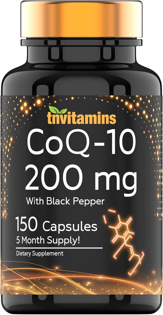 200mg CoQ-10 Capsules with Black Pepper Extract - 150 Count | 5 Month Supply | Antioxidant | Rapid Release Formula | Coenzyme Q-10 Supplement