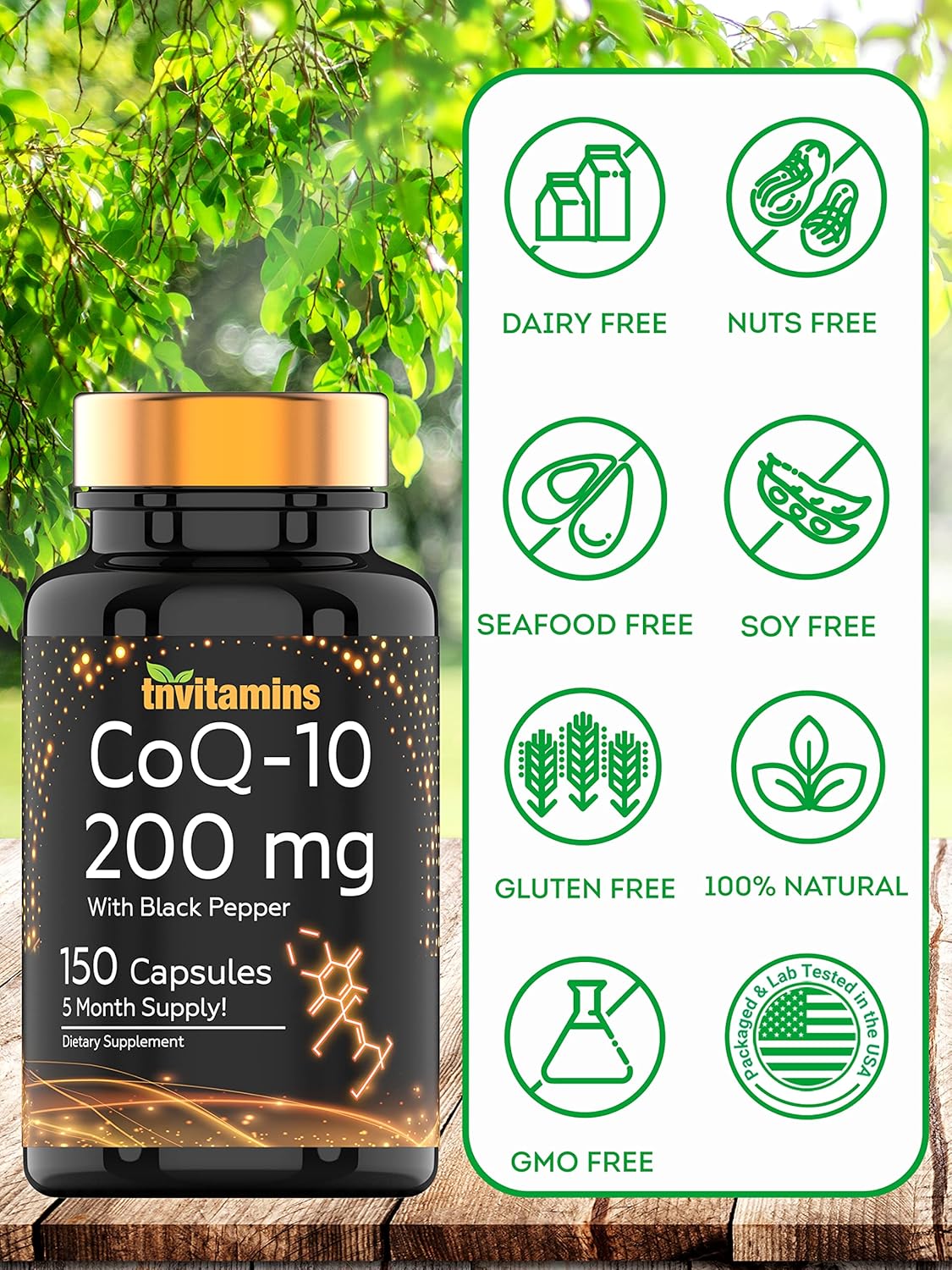 200mg CoQ-10 Capsules with Black Pepper Extract - 150 Count | 5 Month Supply | Antioxidant | Rapid Release Formula | Coenzyme Q-10 Supplement