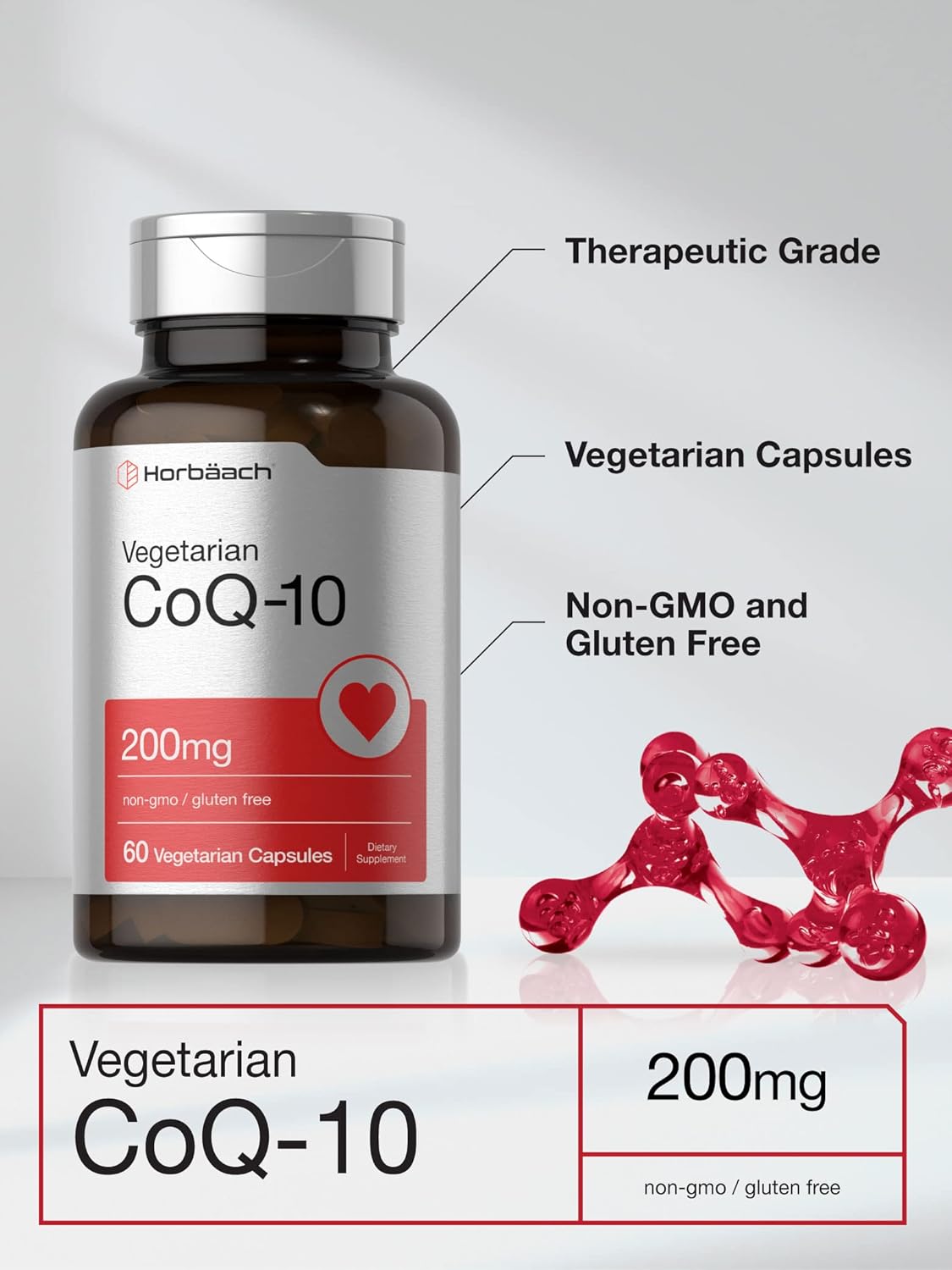 200mg CoQ10 Capsules - 60 Count | Vegetarian, Non-GMO, Gluten Free by Horbäach