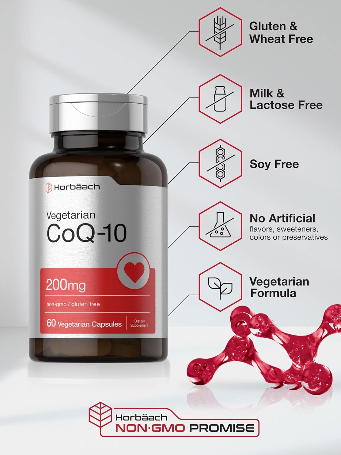 200mg CoQ10 Capsules - 60 Count | Vegetarian, Non-GMO, Gluten Free by Horbäach