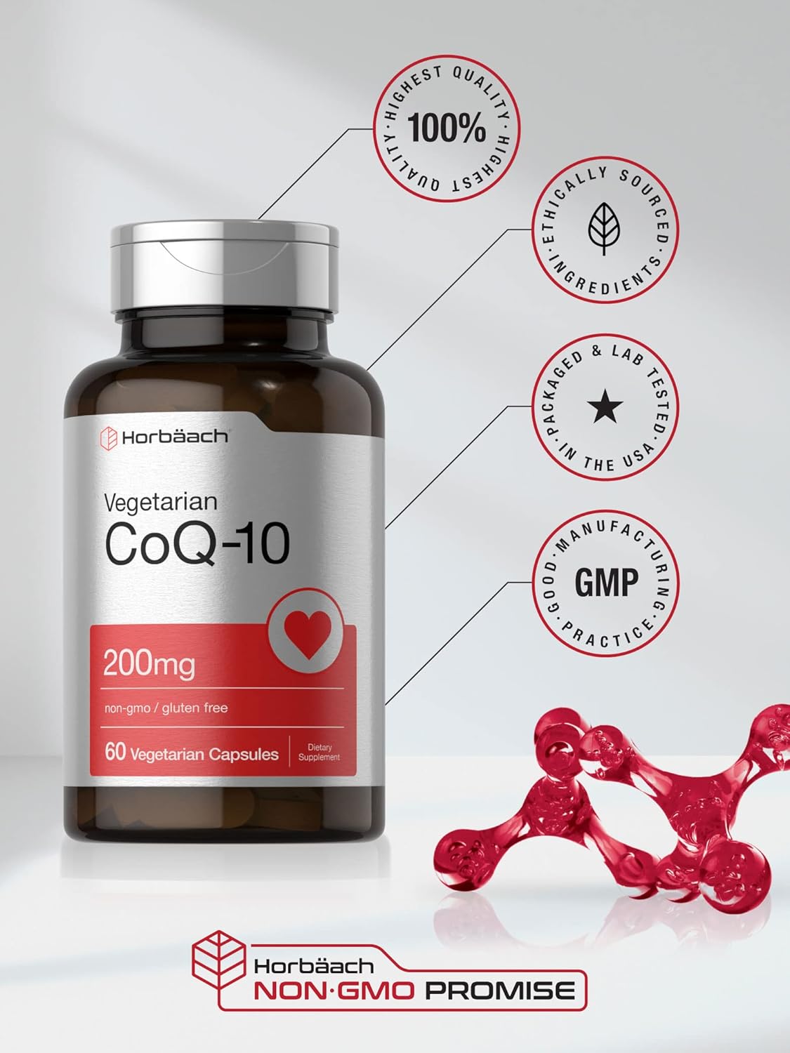200mg CoQ10 Capsules - 60 Count | Vegetarian, Non-GMO, Gluten Free by Horbäach