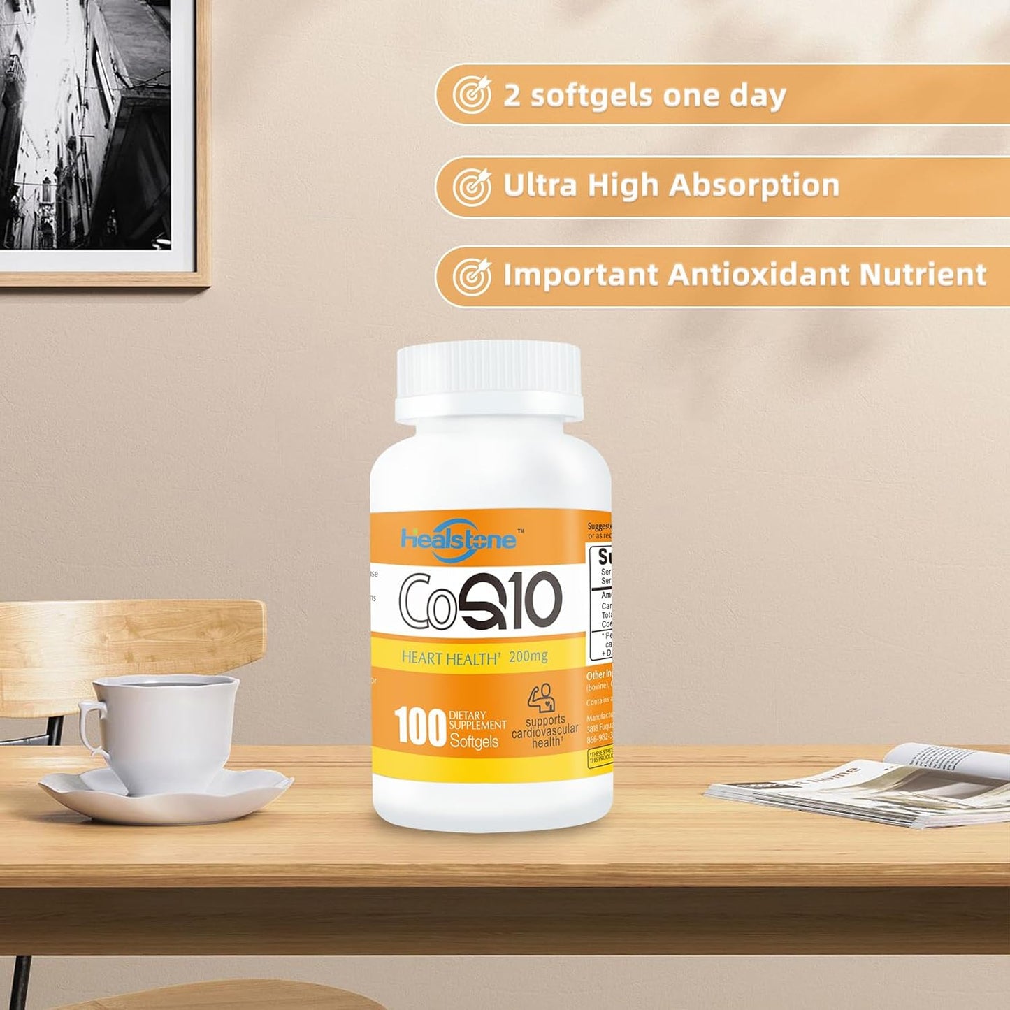 200mg CoQ10 Softgels for Energy & Antioxidant Support - 100 Count - 50 Days Supply for Women & Men by Healstone