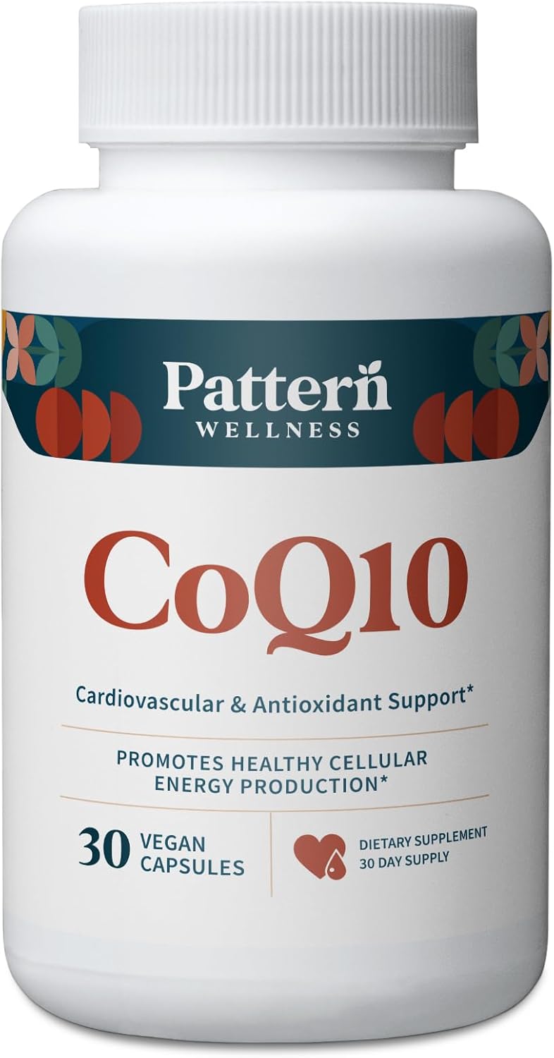 200mg CoQ10 Ubiquinone with Bioperine Black Pepper Extract - Cardiovascular & Energy Support - Non-GMO - 30 Vegan Capsules by Pattern Wellness