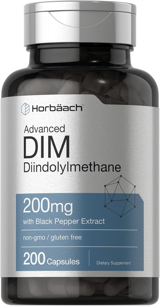 200mg Diindolylmethane (DIM) Supplement with Black Pepper Extract - 200 Capsules for Women and Men - Non-GMO & Gluten Free