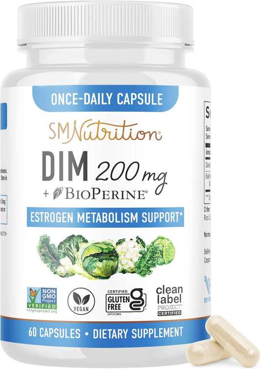200mg DIM Supplement for Hormonal Balance & Acne | Menopause Support | Vegan & Soy Free | 60 Ct.