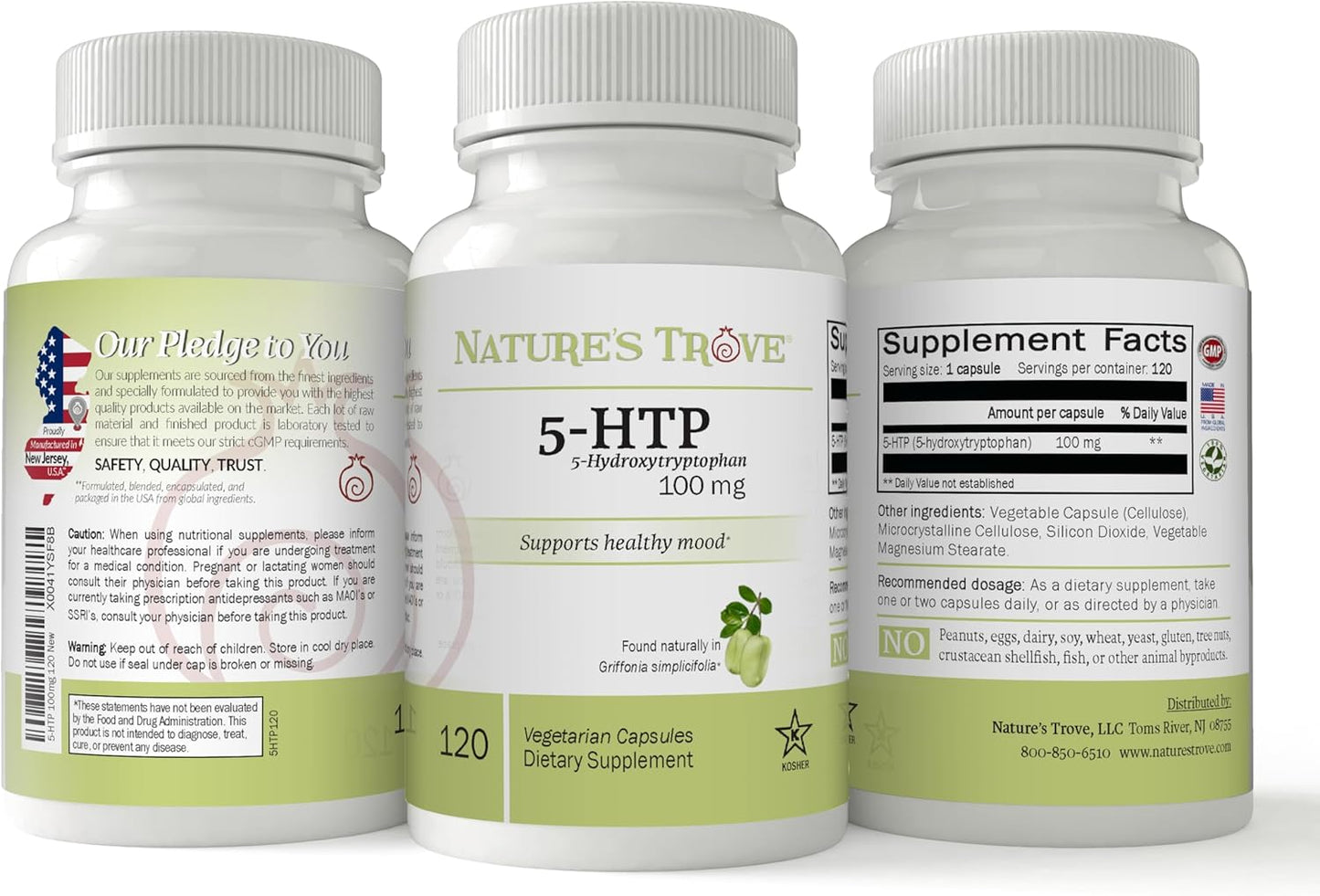 200mg L-Theanine & 100mg 5-HTP Capsules Combo for Calmness & Mood Support - 240 Vegetarian Capsules