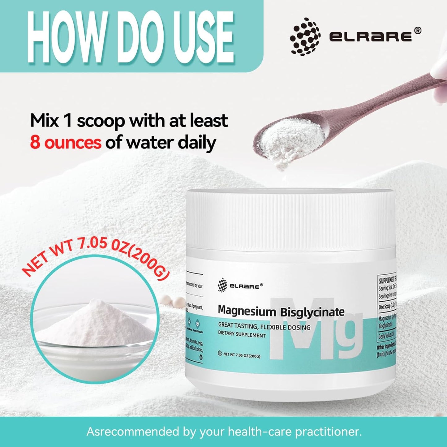 200mg Magnesium Bisglycinate Powder, 7.05 Oz - 64 Servings
