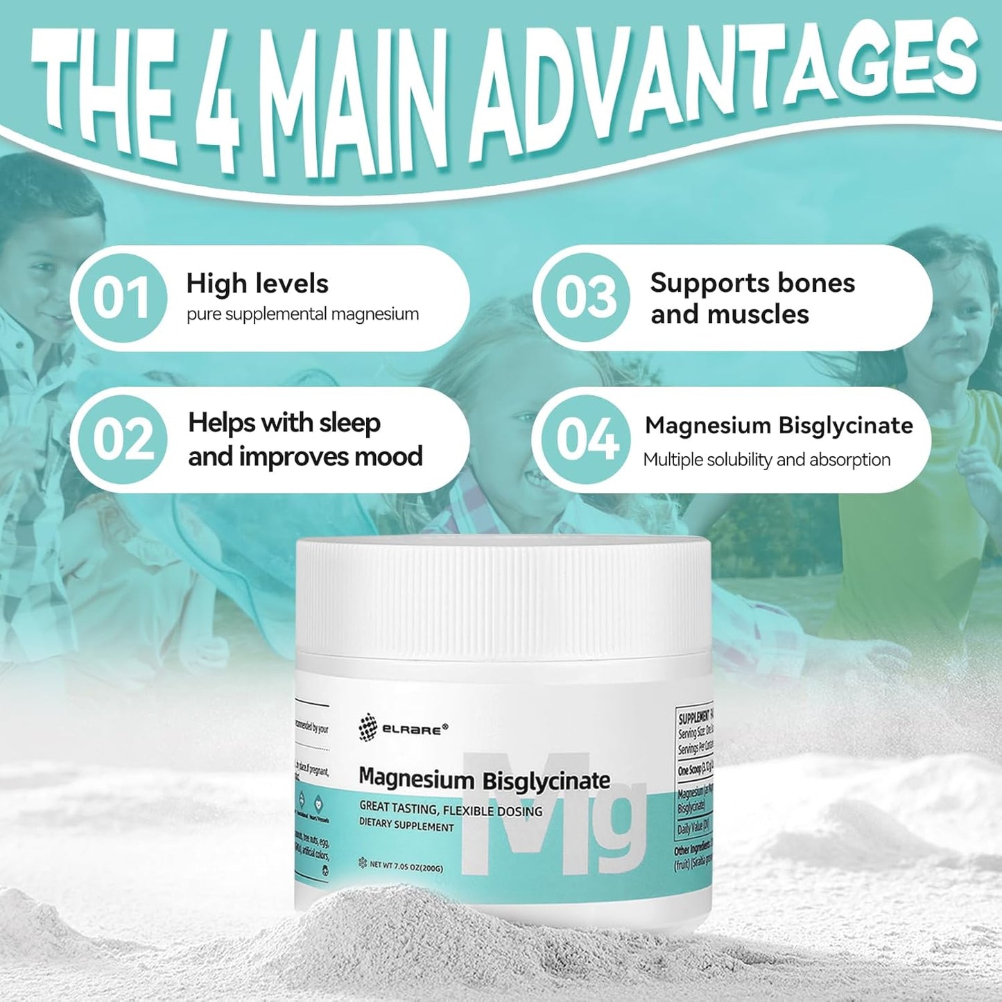 200mg Magnesium Bisglycinate Powder, 7.05 Oz - 64 Servings