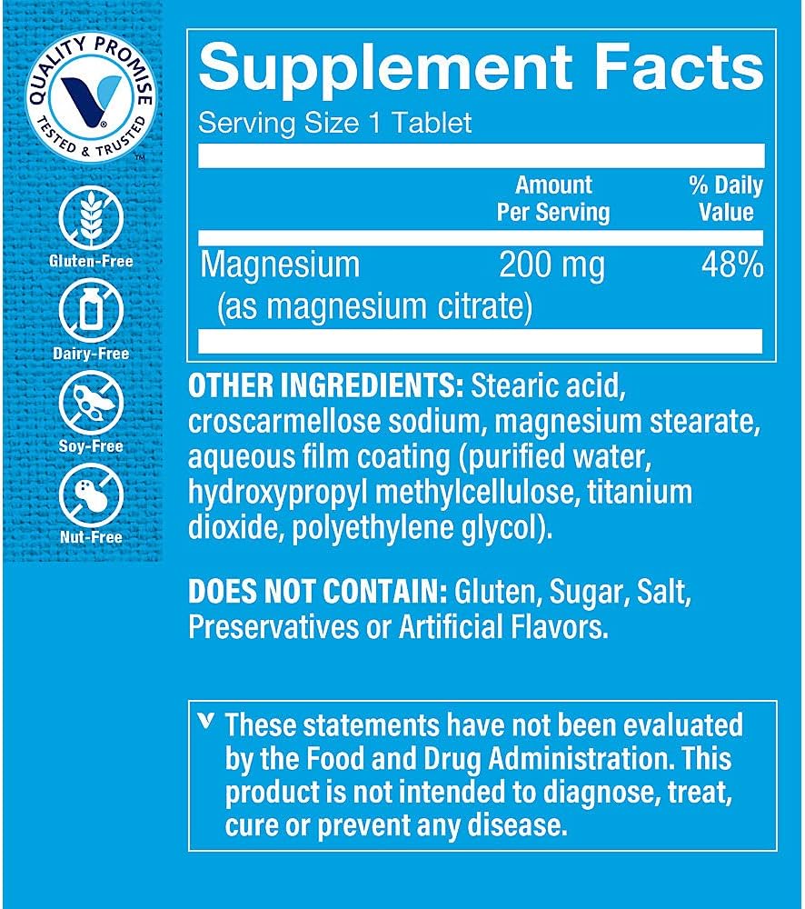 200mg Magnesium Citrate Tablets for Muscle Relaxation – Supports Nerve, Heart, and Muscle Function - Energy Booster (100 Tablets)