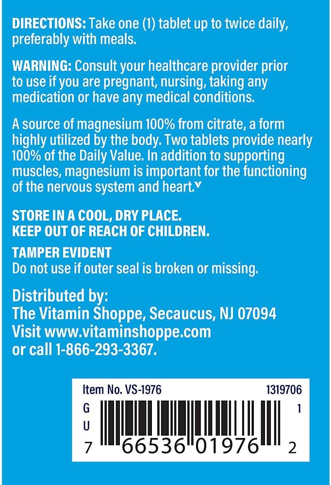 200mg Magnesium Citrate Tablets for Muscle Relaxation – Supports Nerve, Heart, and Muscle Function - Energy Booster (100 Tablets)