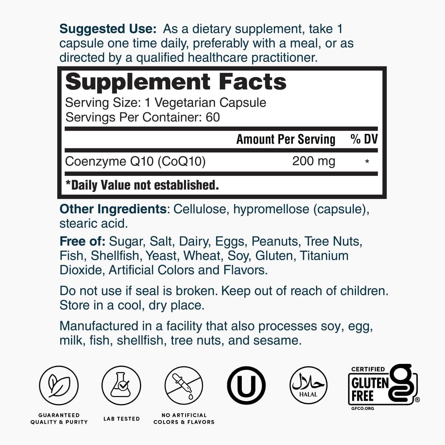 200mg Nature's Lab CoQ10 Supplement for Heart, Nerve, and Muscle Health - 60 Count (2 Months)