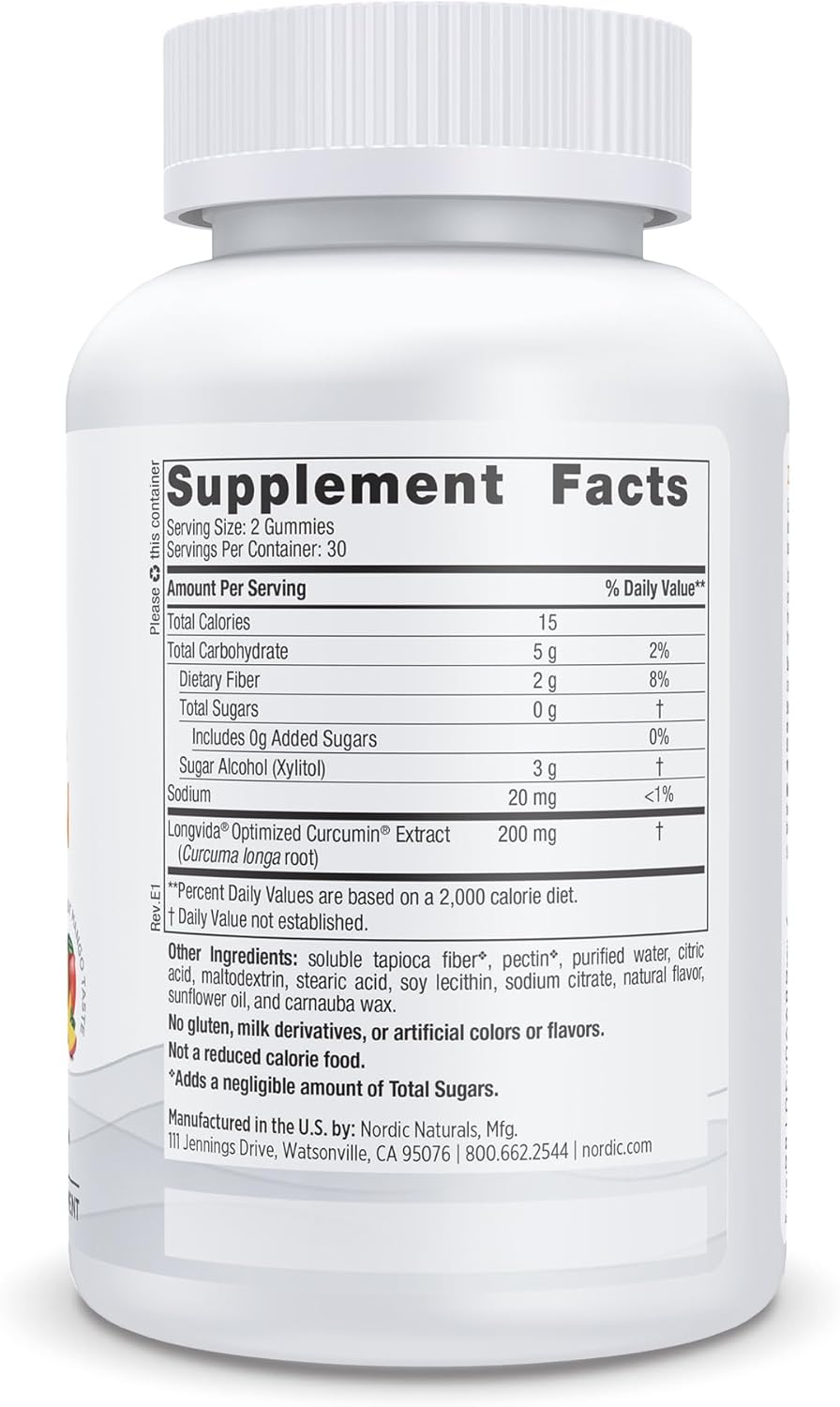 200mg Nordic Naturals Zero Sugar Mango Curcumin Gummies - Antioxidant Support - Healthy Metabolic Balance - Non-GMO, Vegan - 30 Servings