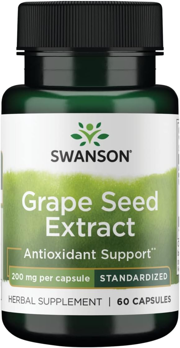 200mg Swanson Grape Seed Extract Capsules - Standardized Antioxidant Supplement for Heart Health - 60 Count