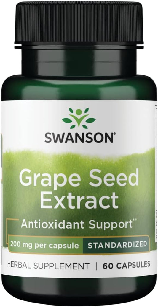 200mg Swanson Grape Seed Extract Capsules - Standardized Antioxidant Supplement for Heart Health - 60 Count