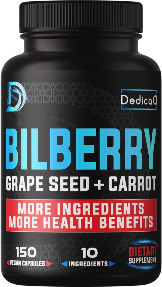 20:1 Bilberry Extract Capsules - 5 Month Supply for Eye, Vision & Heart Health - 10in1 Blend with Grape Seed, Carrot, Elderberry - 150 Count