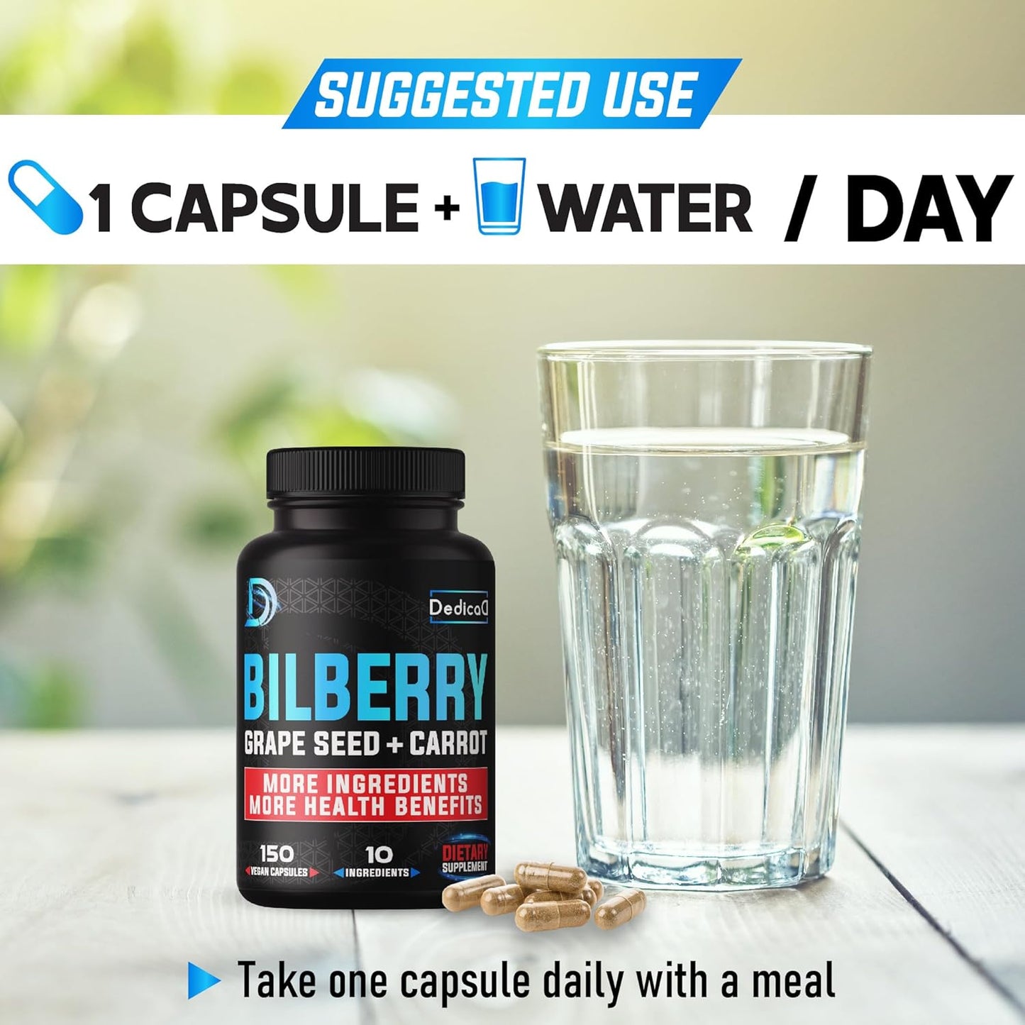 20:1 Bilberry Extract Capsules - 5 Month Supply for Eye, Vision & Heart Health - 10in1 Blend with Grape Seed, Carrot, Elderberry - 150 Count