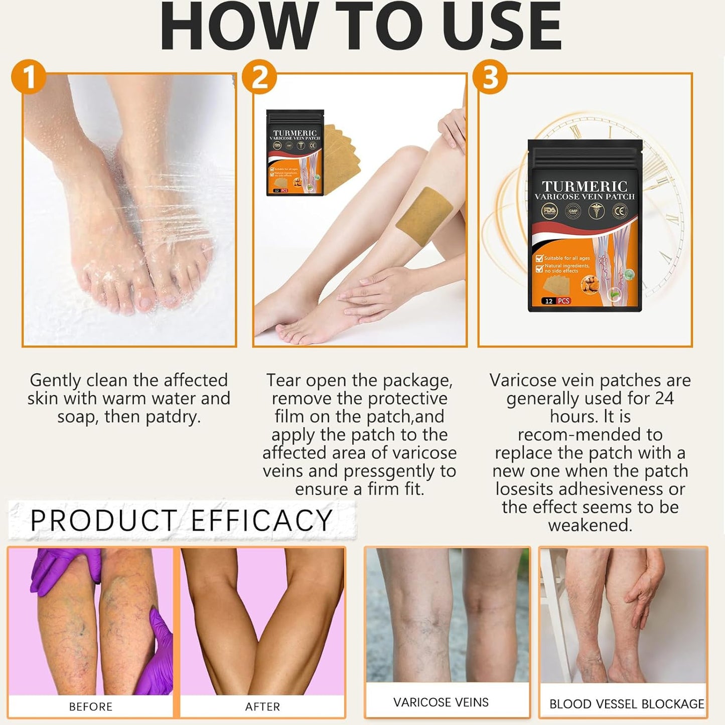 2024 New Turmeric Vein Patches for Varicose Veins Relief in Legs - ZRW 1 Box Furzero Patch
