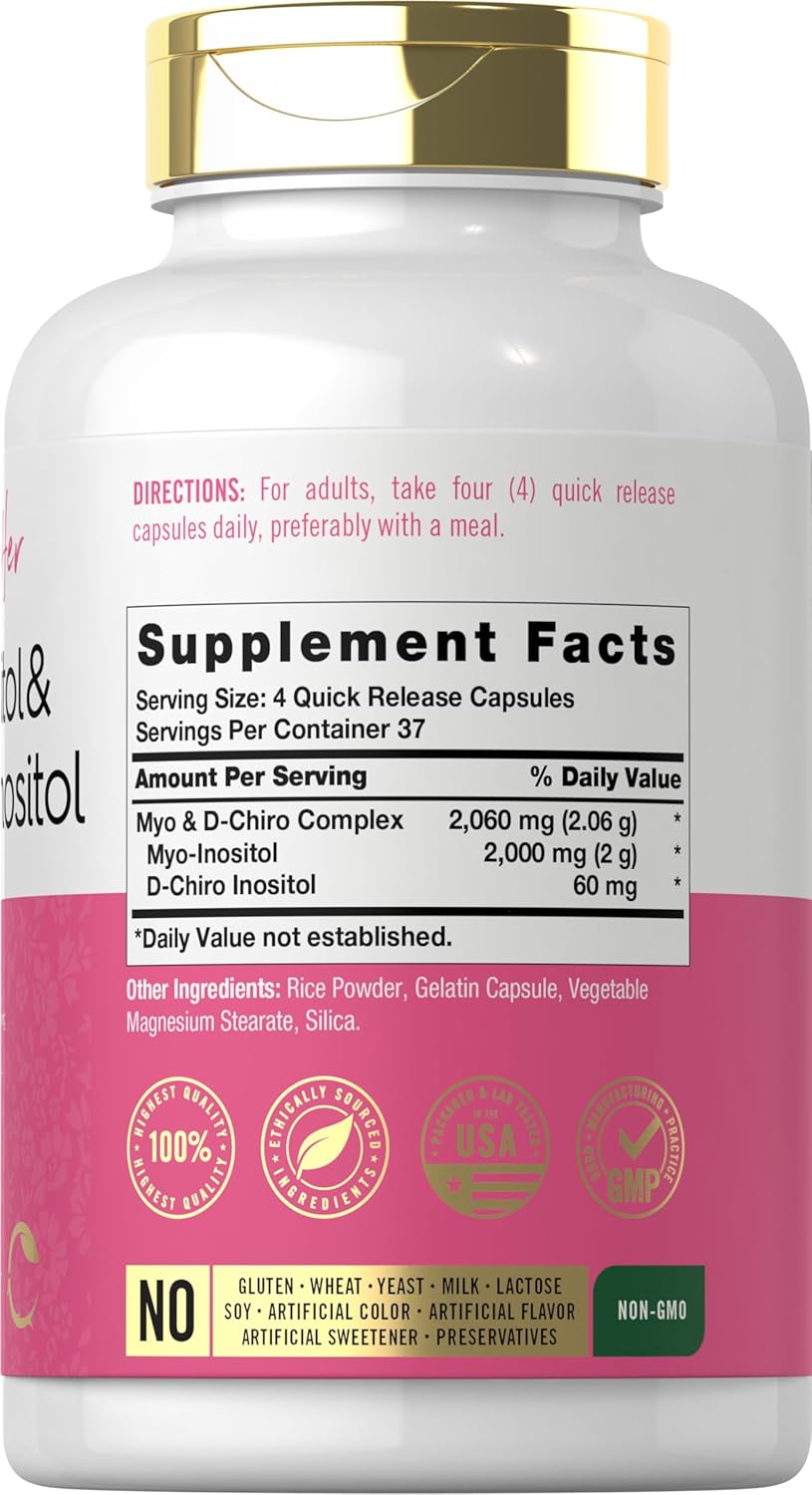 2060mg Myo-Inositol and D-Chiro Inositol Capsules - 150 Count | Non-GMO, Gluten Free Supplement
