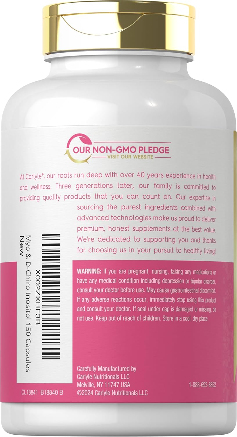 2060mg Myo-Inositol and D-Chiro Inositol Capsules - 150 Count | Non-GMO, Gluten Free Supplement