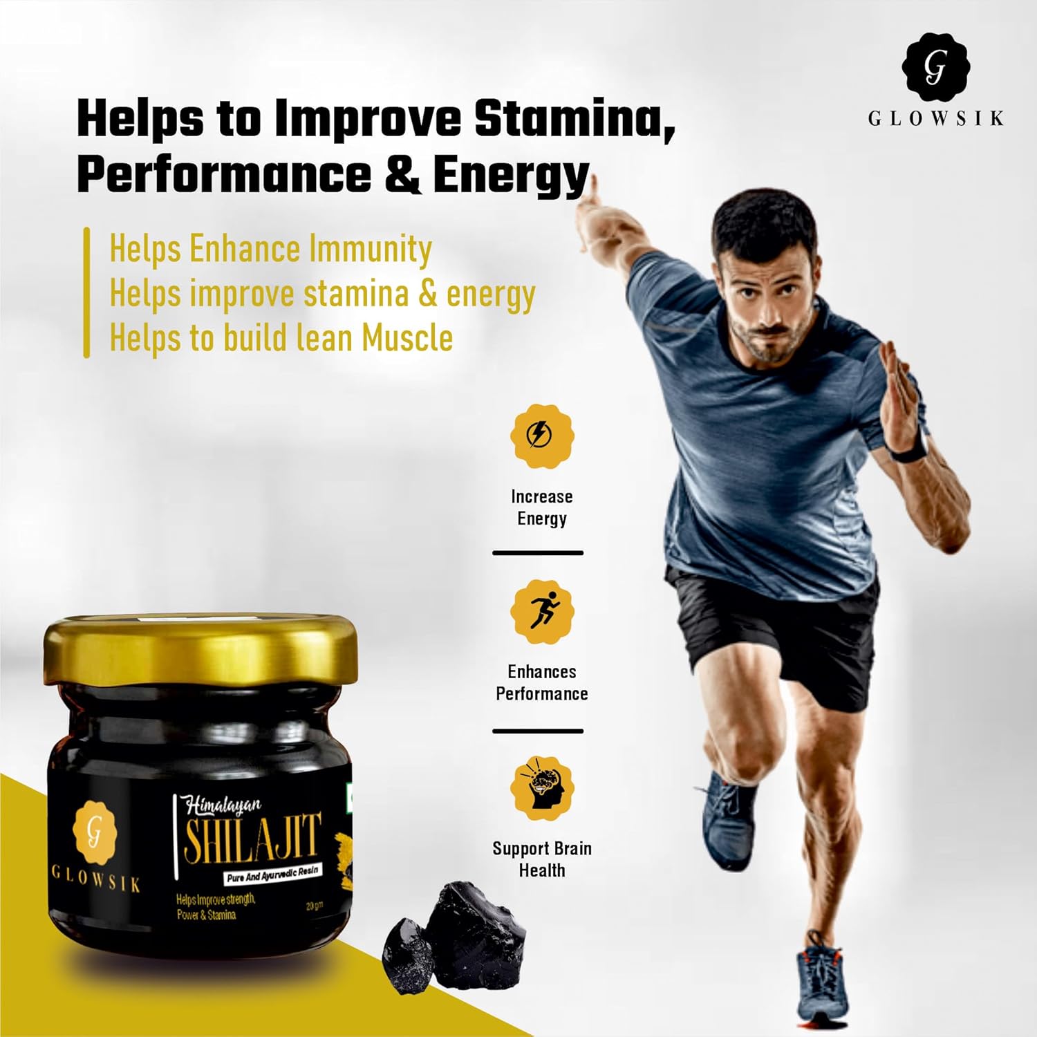 20g G-GLOWSIK Original Himalayan Shilajit Resin for Men & Women - Pure Shilajeet Resin