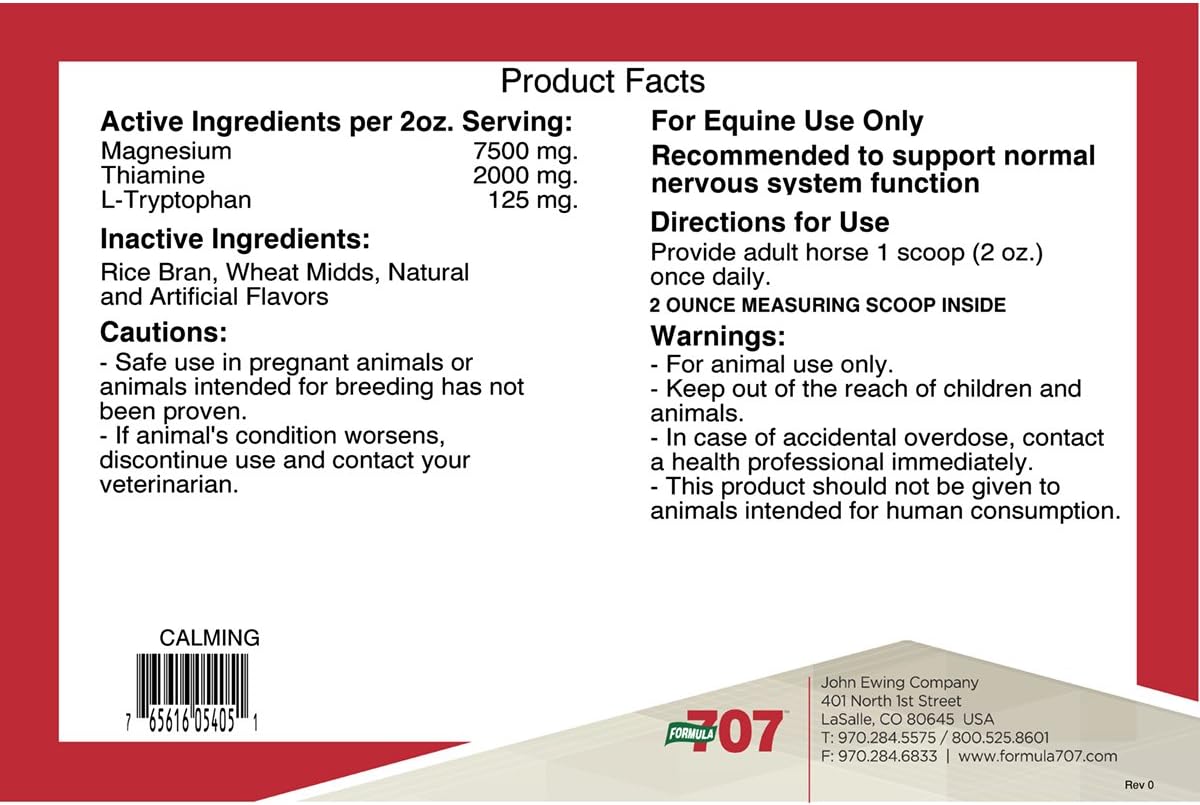 20LB Bucket of Formula 707 Calming Equine Supplement with L-Tryptophan, Thiamine, and Magnesium - Promotes Anxiety Relief and Improved Focus for Horses