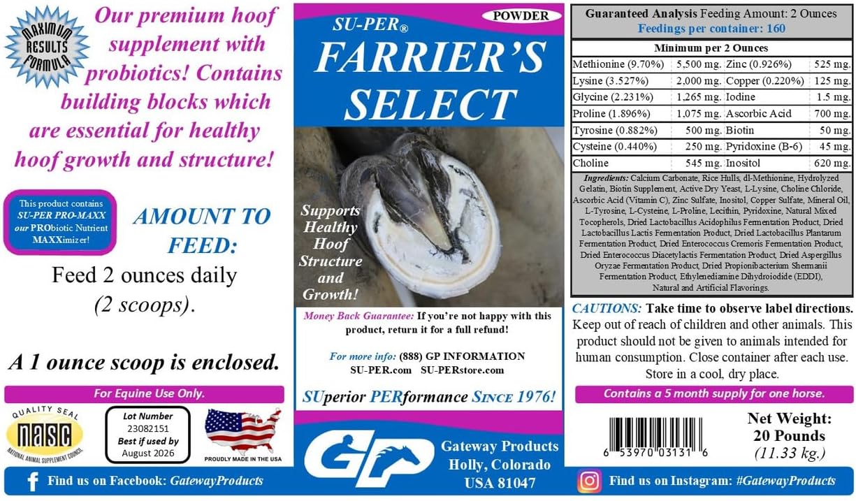 20lb Horse Hoof Supplement with Probiotics for Healthy Growth - Farrier's Select - 5 Month Supply