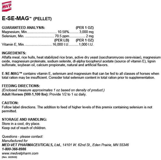 20lb MVP E-Se-Mag Supplement for Horse Muscle Function and Recovery