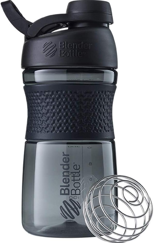 20oz BlenderBottle SportMixer Shaker Bottle for Protein Shakes & Pre Workout with 2-in-1 Cleaning Brush - Black/Gray