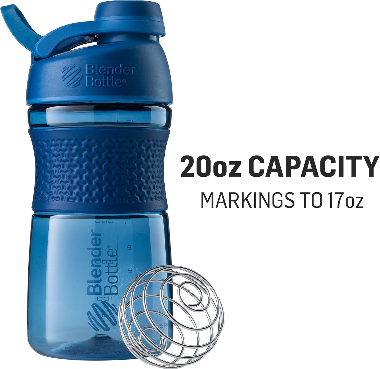 20oz BlenderBottle SportMixer Shaker Bottle for Protein Shakes & Pre Workout with 2-in-1 Cleaning Brush - Black/Gray