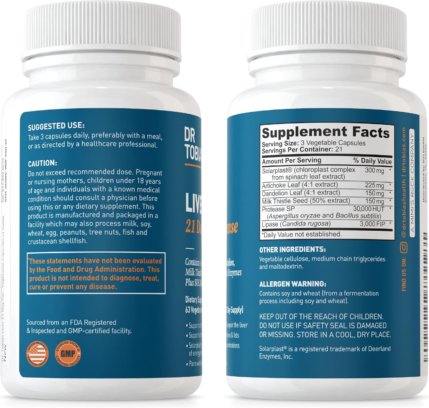 21 Day Herbal Liver Detox Cleanse with Solarplast, Artichoke, Milk Thistle & Dandelion Extract - 63 Capsules