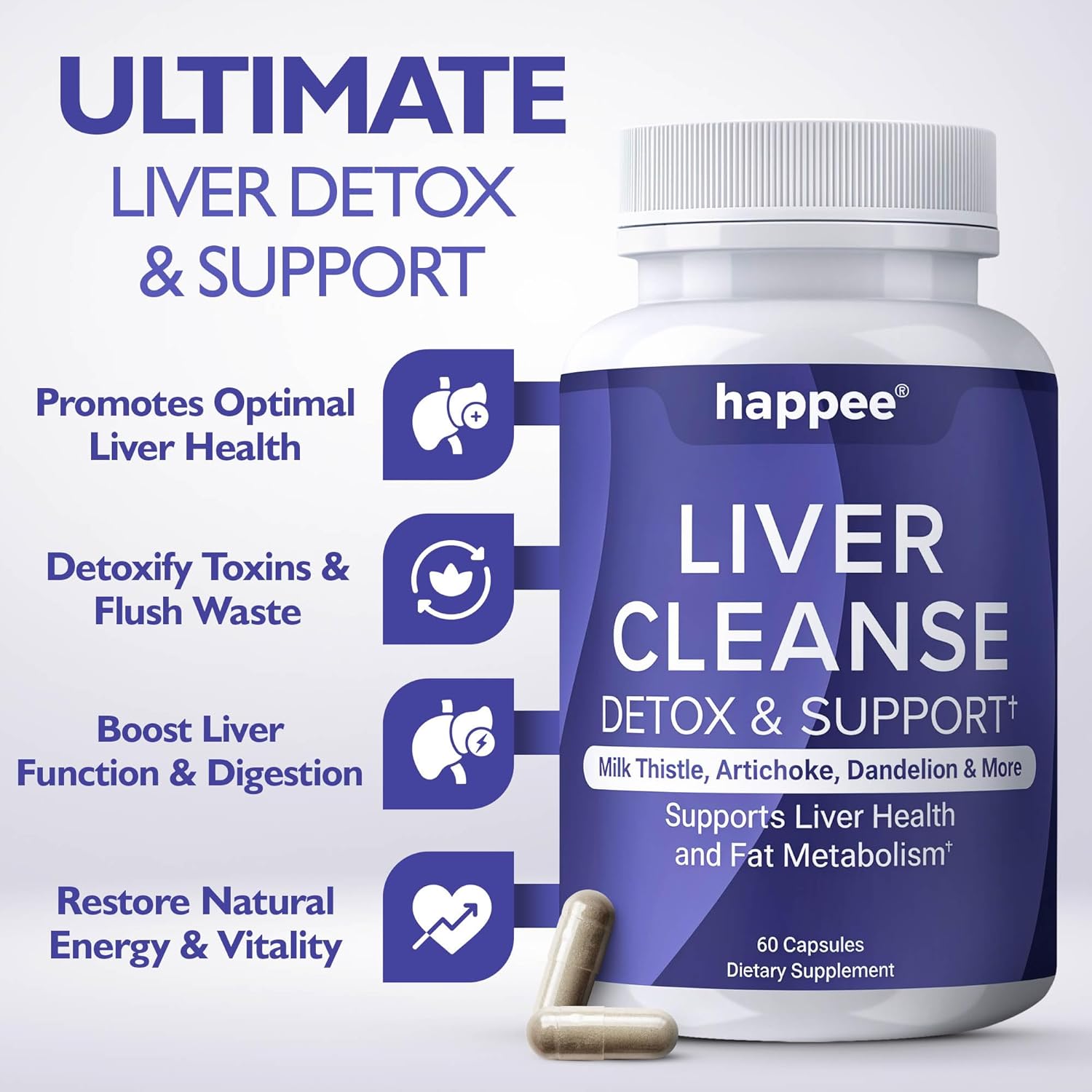 21-in-1 Liver Cleanse Detox & Repair Supplement for Women & Men - Complete Liver Support with Milk Thistle - Vegan, Made in USA - 60 Capsules