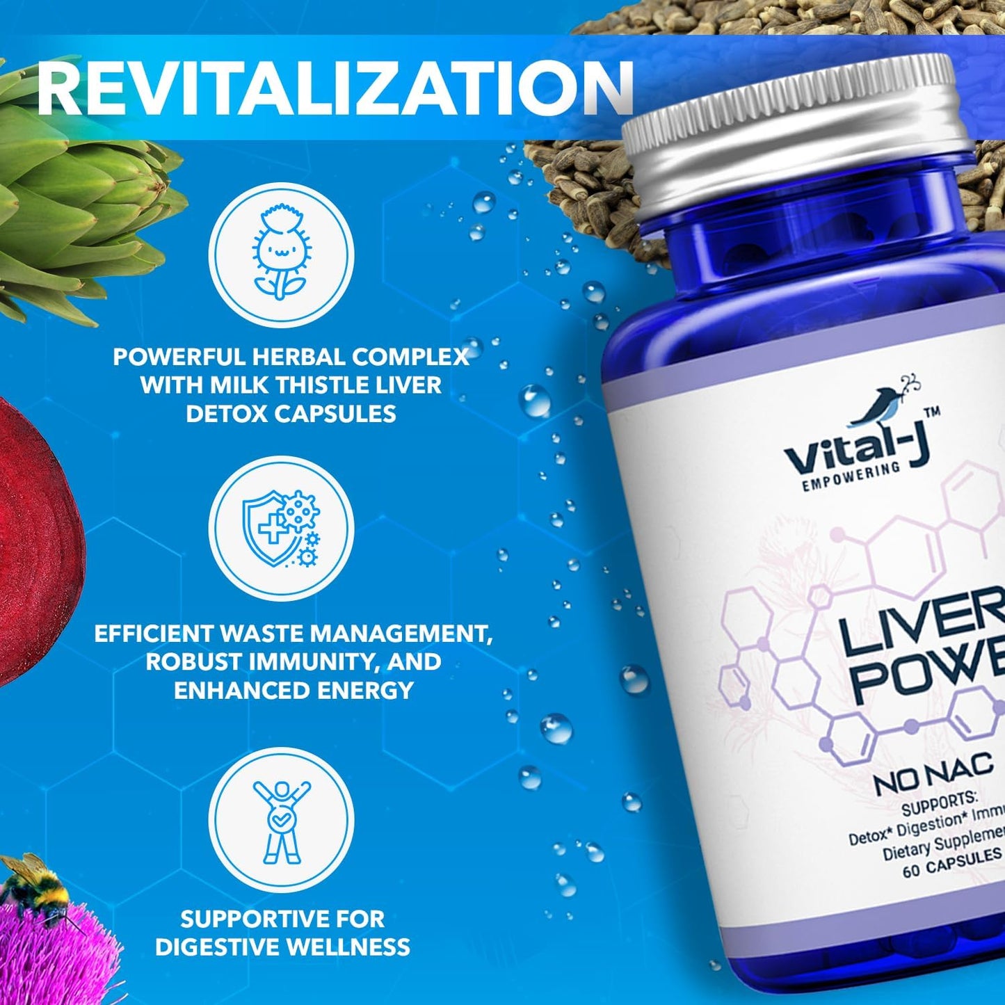 21-in-1 Liver Support Supplement with Milk Thistle, Zinc, Beetroot, & Artichoke - Detox & Repair Formula for Digestion & Immunity - 60 Capsules