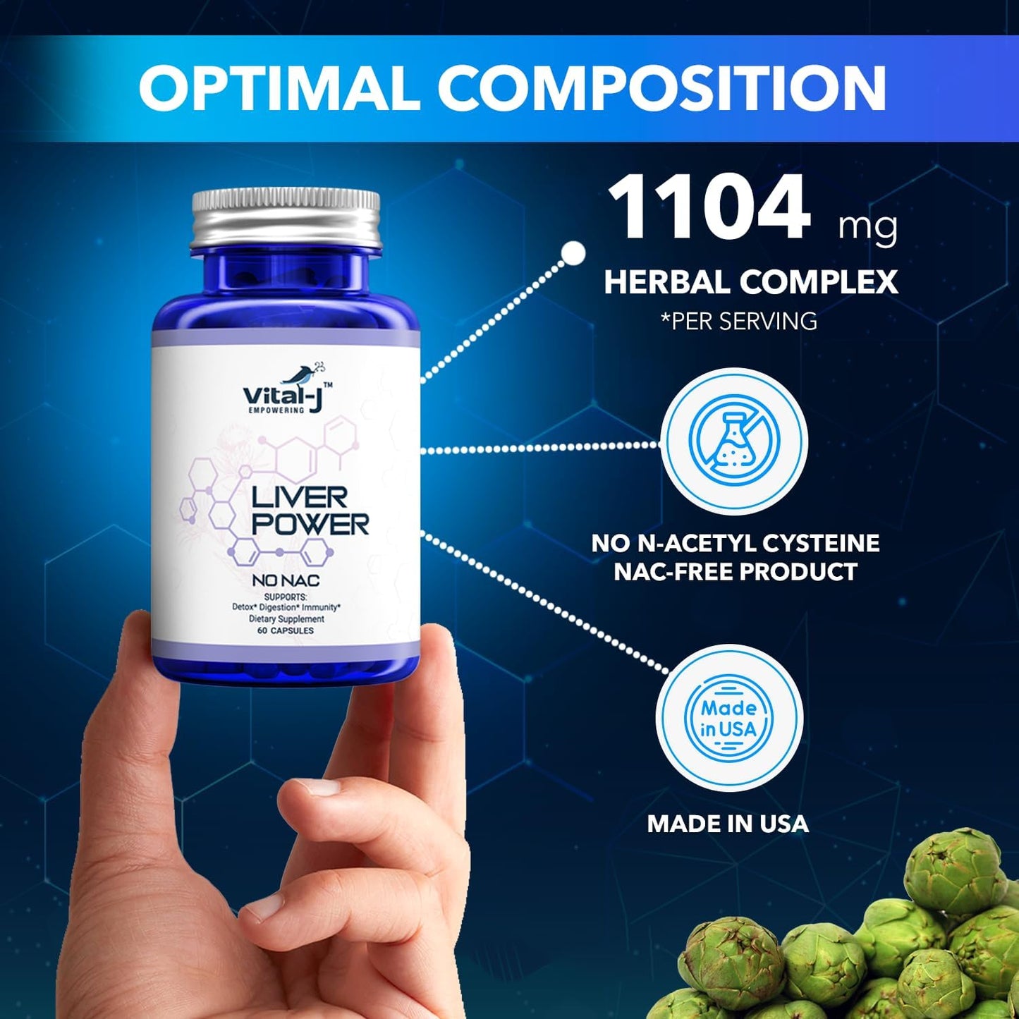 21-in-1 Liver Support Supplement with Milk Thistle, Zinc, Beetroot, & Artichoke - Detox & Repair Formula for Digestion & Immunity - 60 Capsules