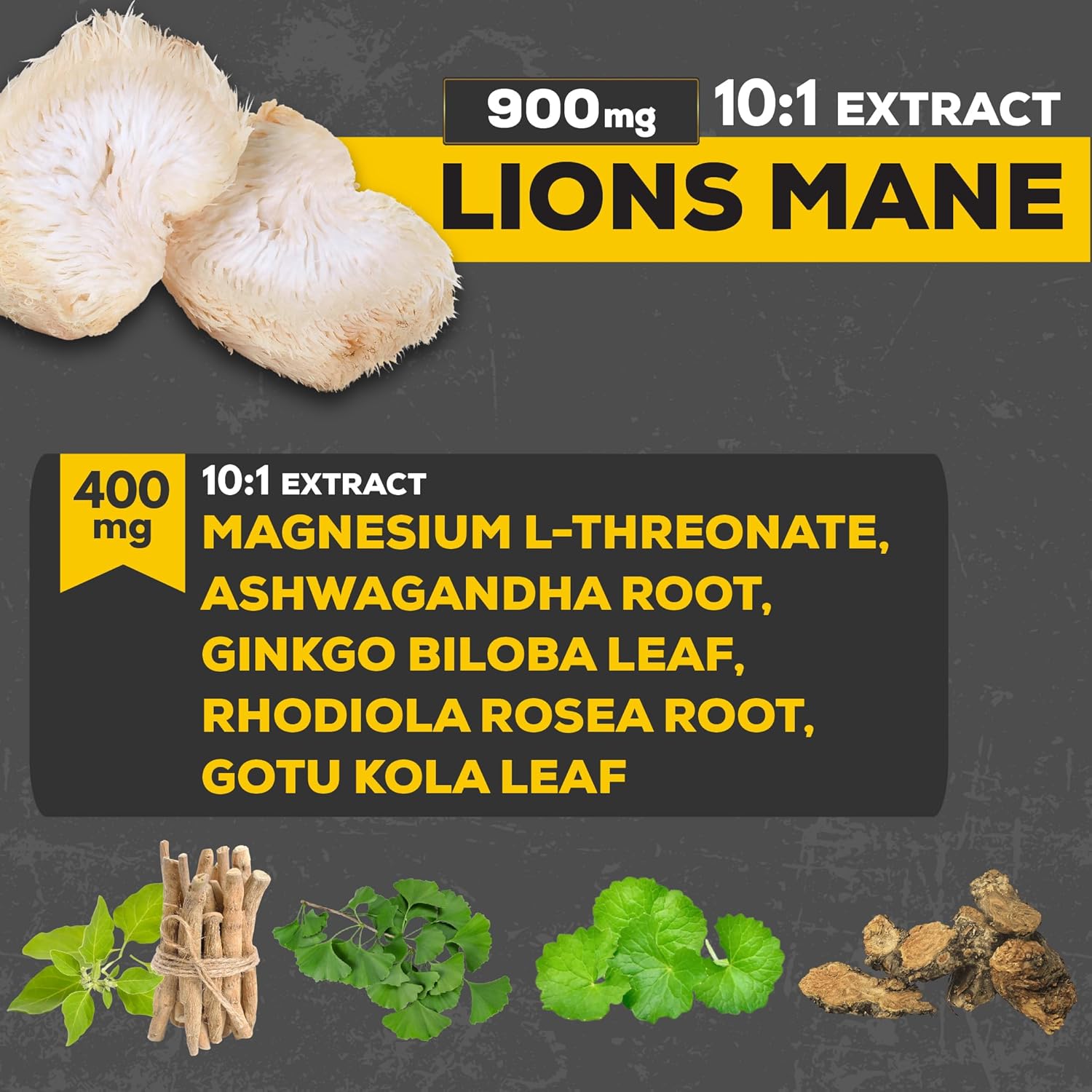 210 Vegan Capsules Lions Mane Supplement with Magnesium L-Threonate, Ashwagandha Root, Ginkgo Biloba, Rhodiola Rosea, and Gotu Kola for Brain Health, Mood & Energy.