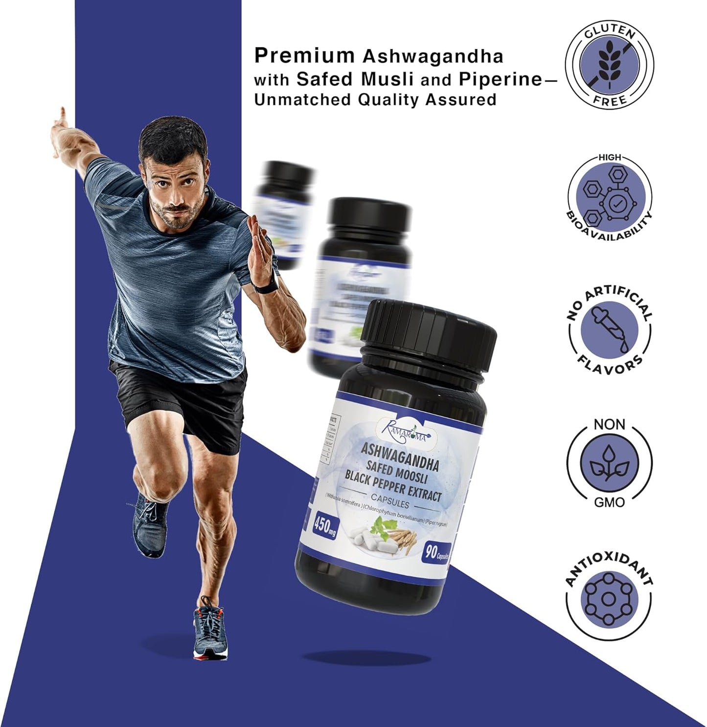 2,100mg Ashwagandha Capsules - 90 Capsules with Ashwagandha Powder and Root Extract