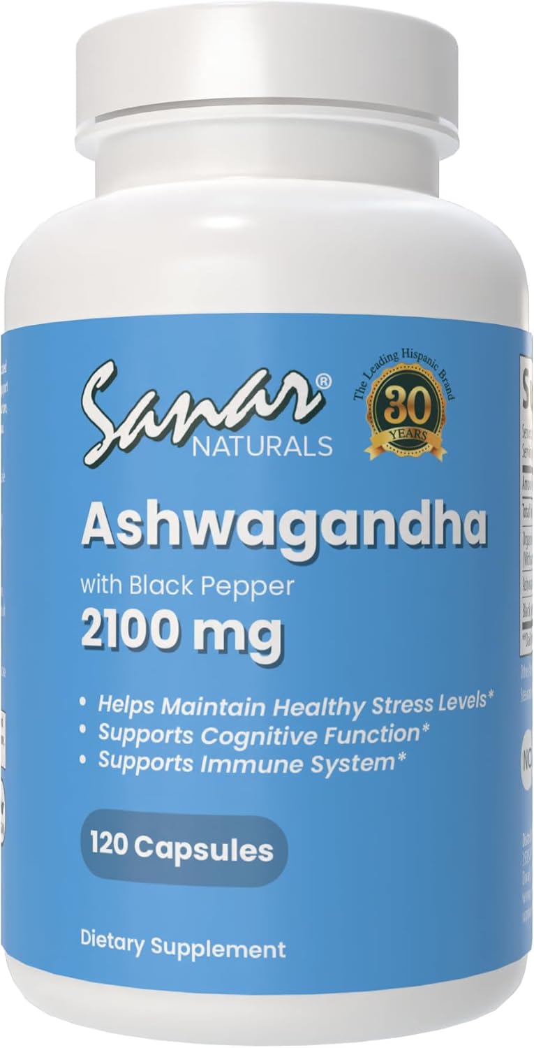 2100mg Ashwagandha Supplement for Stress Relief, Mood Support - 120 Vegan Capsules - Non-GMO Formula for Calm and Focus