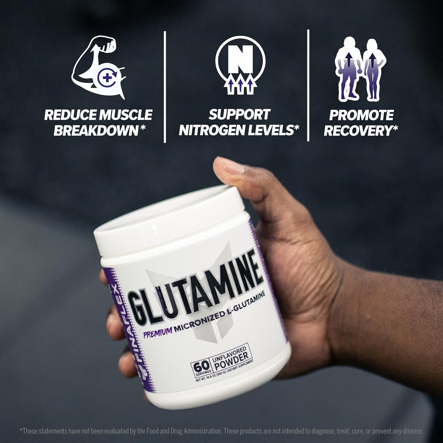 2.2 lbs FINAFLEX Pure Glutamine Powder for Muscle Recovery - Unflavored L-Glutamine Supplement - Supports Nitrogen Levels - 200 Servings