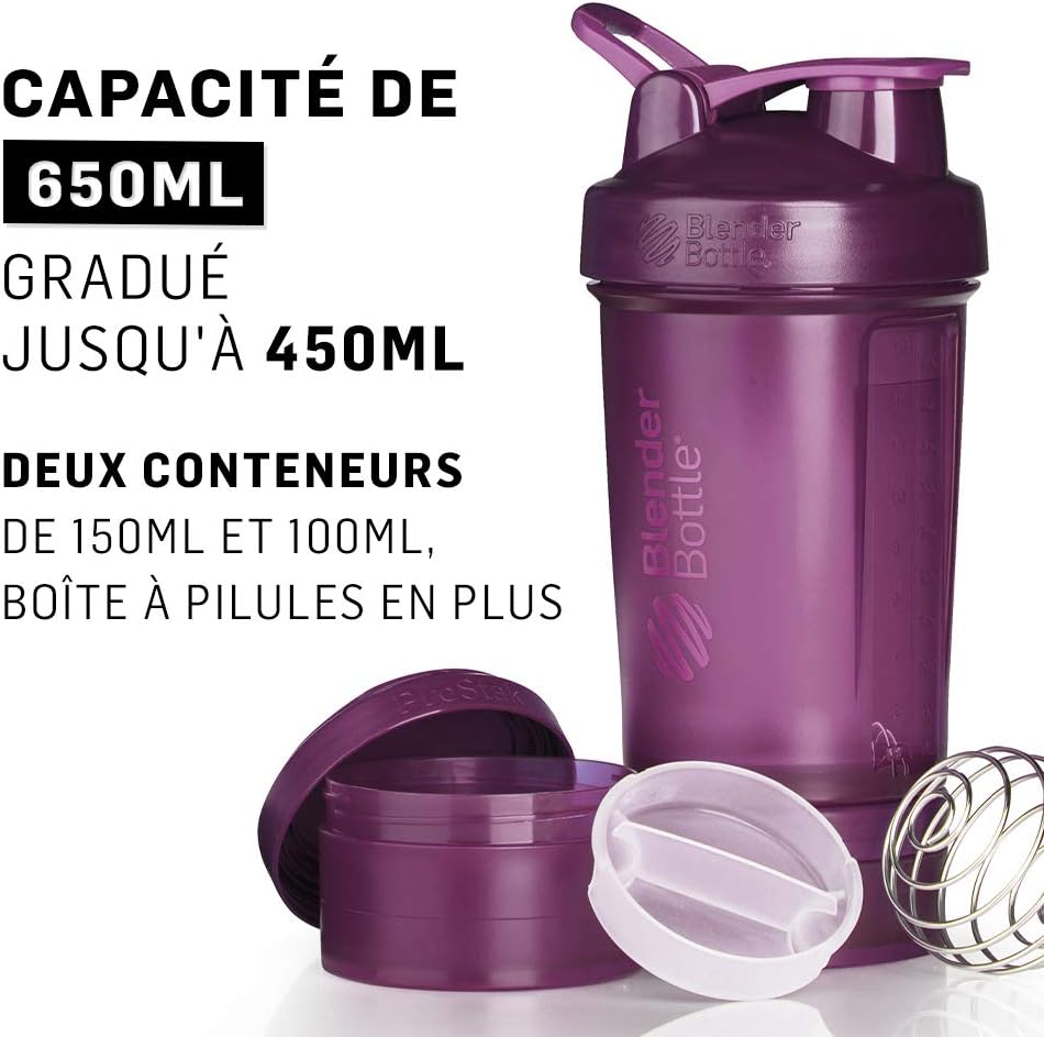 22-Ounce Plum BlenderBottle Shaker Bottle with Pill Organizer and Protein Powder Storage