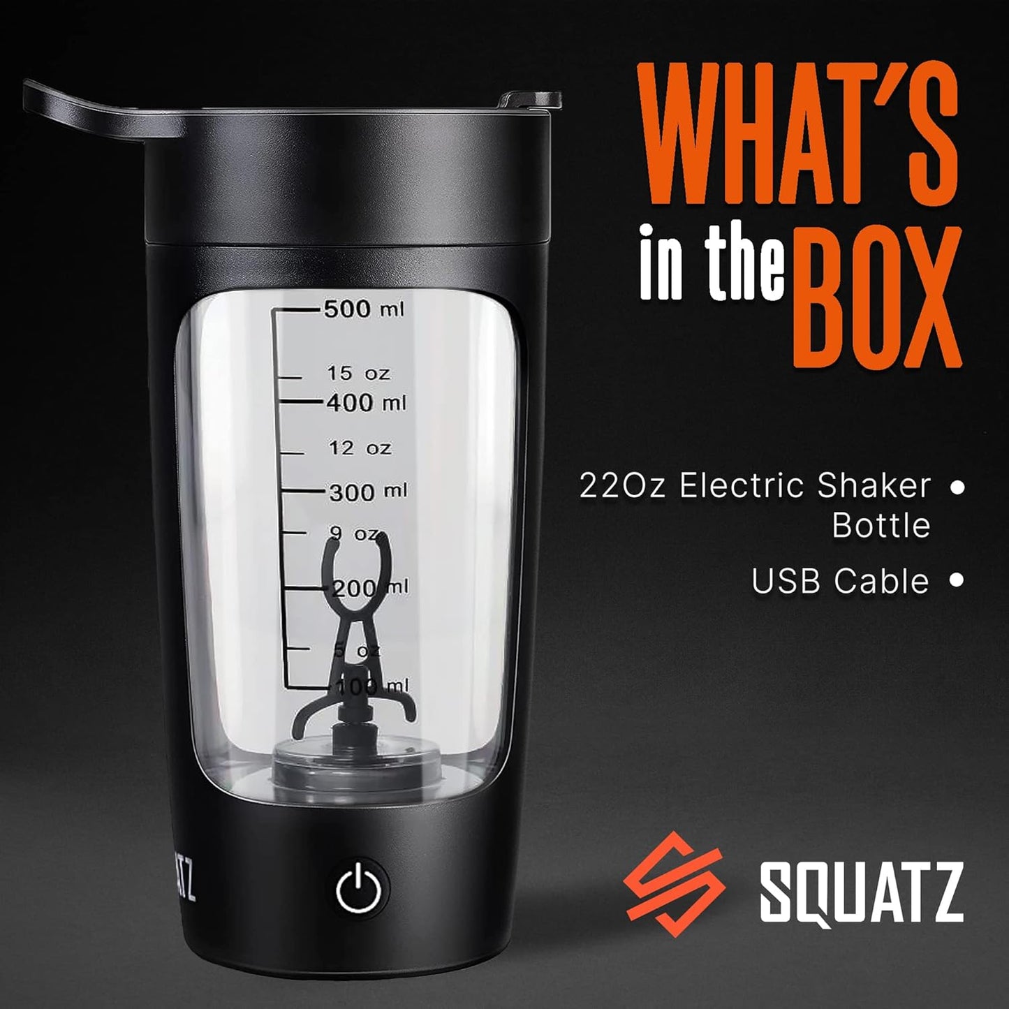 22 Oz Rechargeable Electric Shaker Bottle - Leak-proof Protein Shake Blender - Quick Smooth Drink in 15 Seconds - Ideal for Gym, Coffee, Milkshakes - Black
