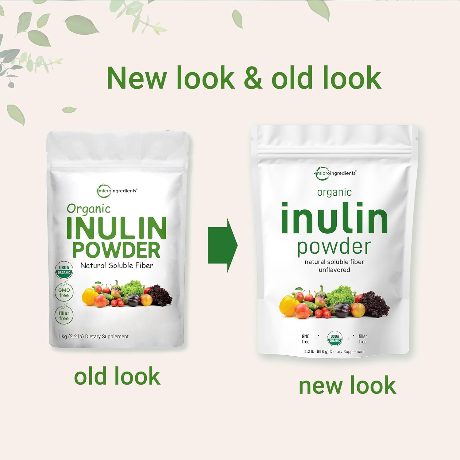 2.2 Pounds Organic Inulin FOS Powder from Jerusalem Artichoke - Water Soluble Prebiotic for Gut Health - Vegan-Friendly Smoothie Fiber