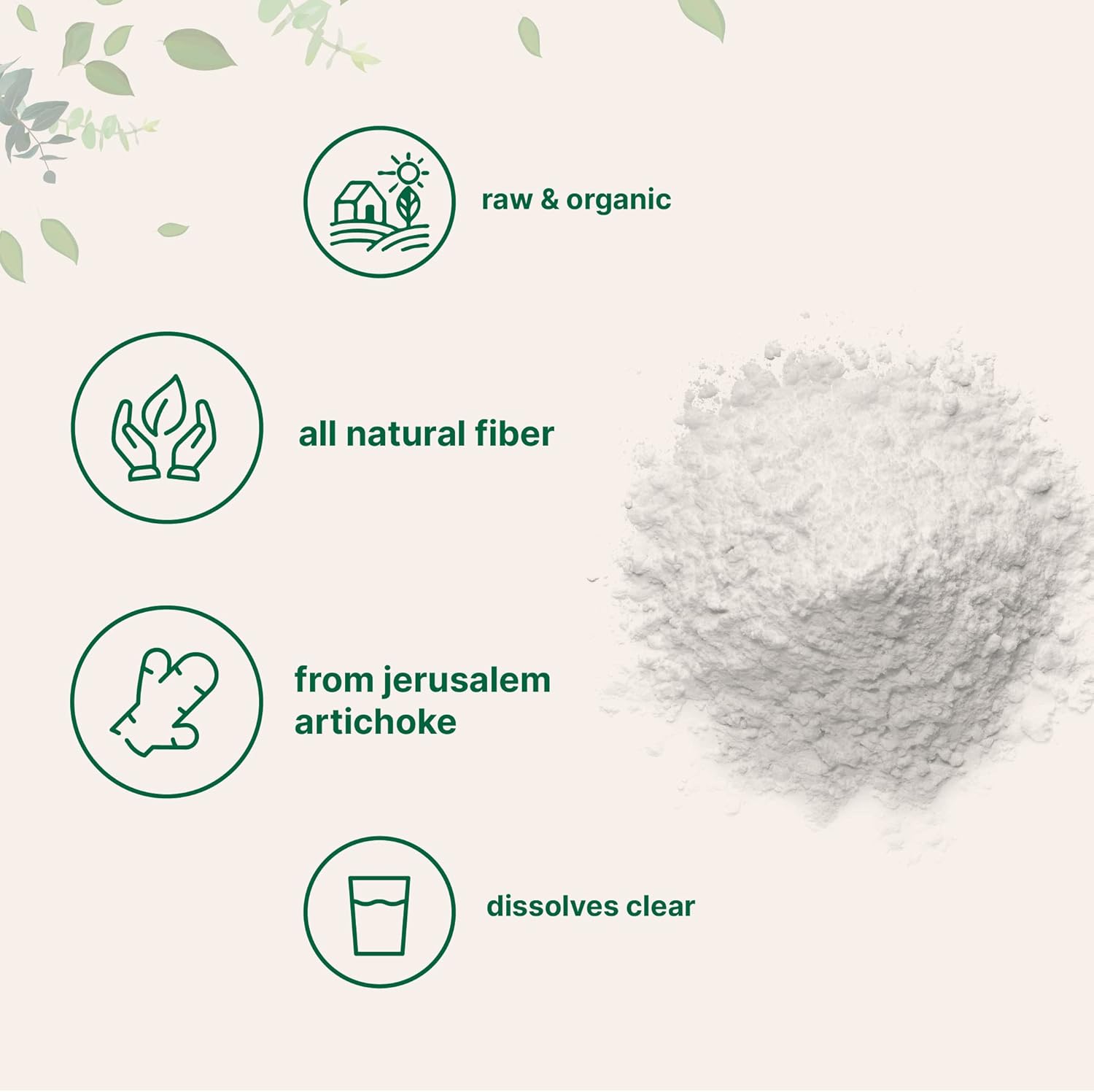 2.2 Pounds Organic Inulin FOS Powder from Jerusalem Artichoke - Water Soluble Prebiotic for Gut Health - Vegan-Friendly Smoothie Fiber