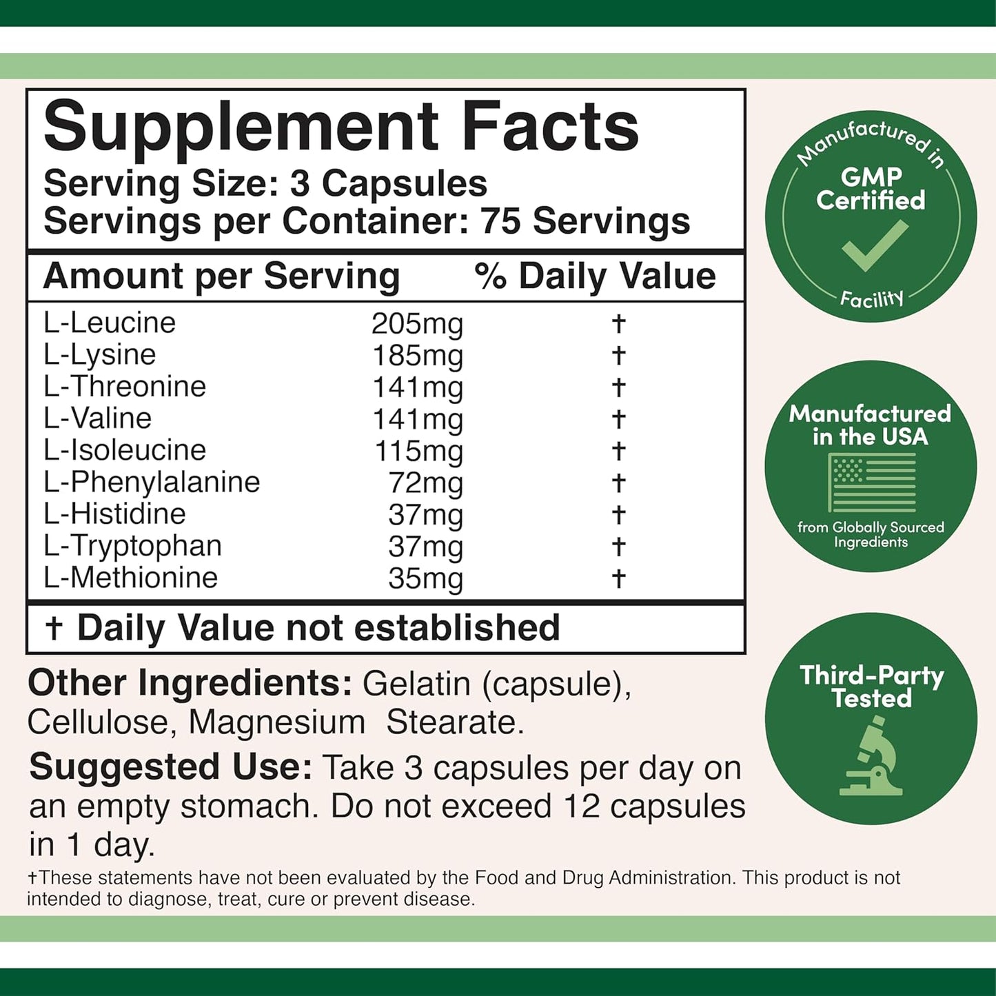 225 Capsules of Double Wood Supplements Essential Amino Acids and 100 Capsules of Magnesium L Threonate, High-Dose Serving Sizes