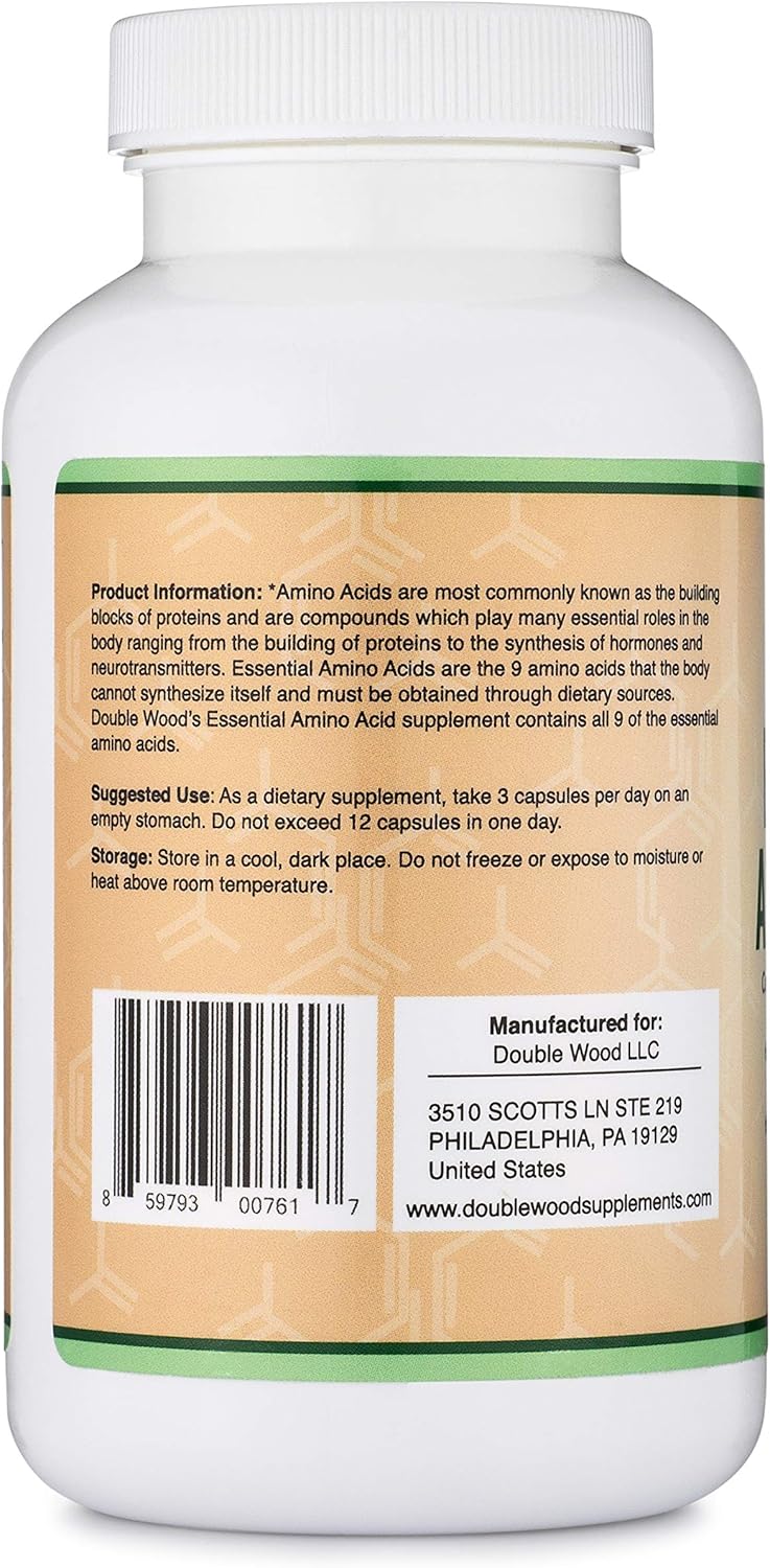 225 Capsules of Double Wood Supplements Essential Amino Acids and 100 Capsules of Magnesium L Threonate, High-Dose Serving Sizes