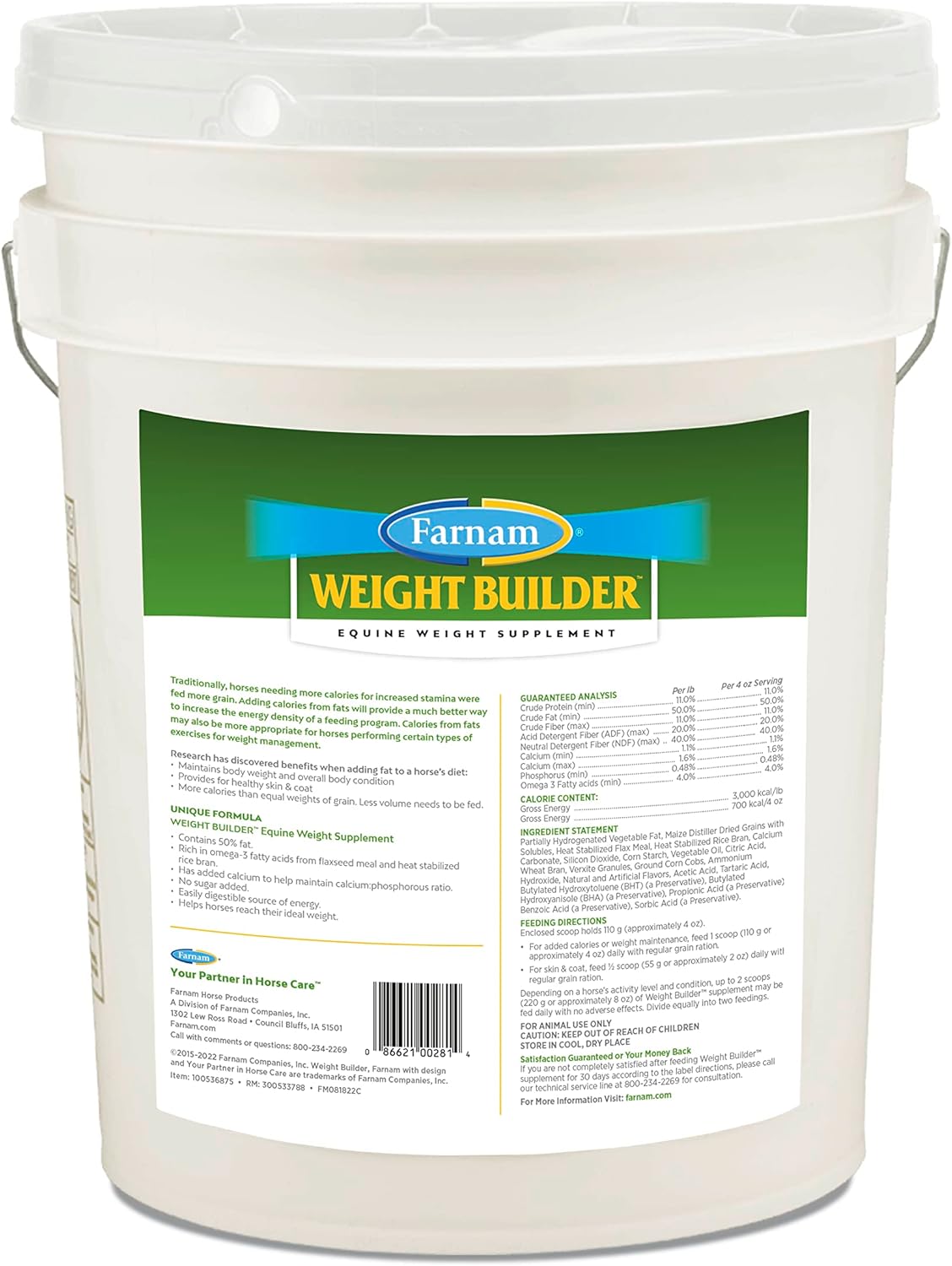 22.5 lb Farnam Weight Builder Horse Supplement - Sugar-Free, Maintains Optimal Weight & Body Condition, 90 Day Supply