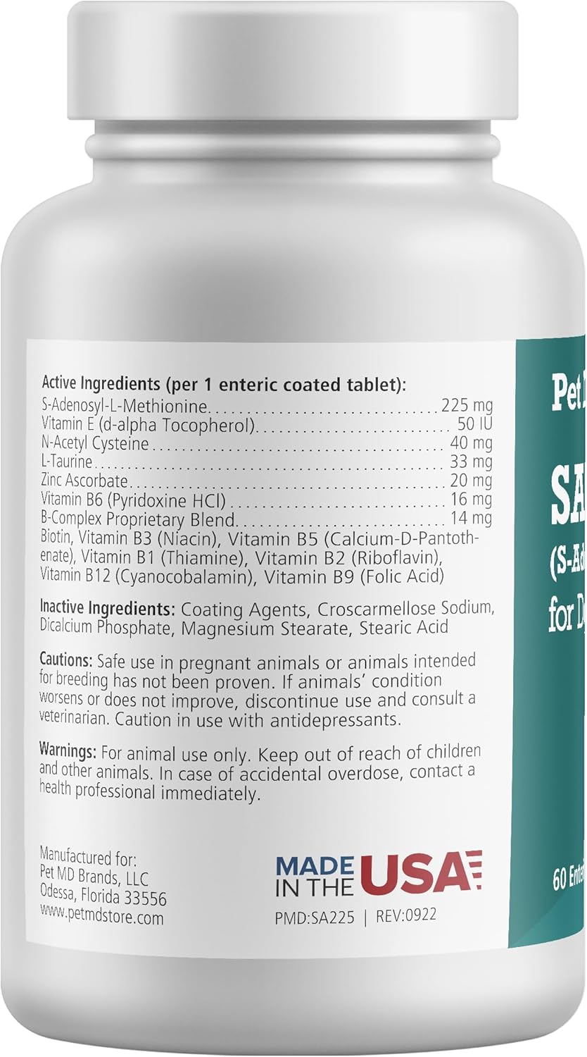 225 MG Pet MD Same Plus S-Adenosyl Liver Supplement for Dogs - 60 Tablets