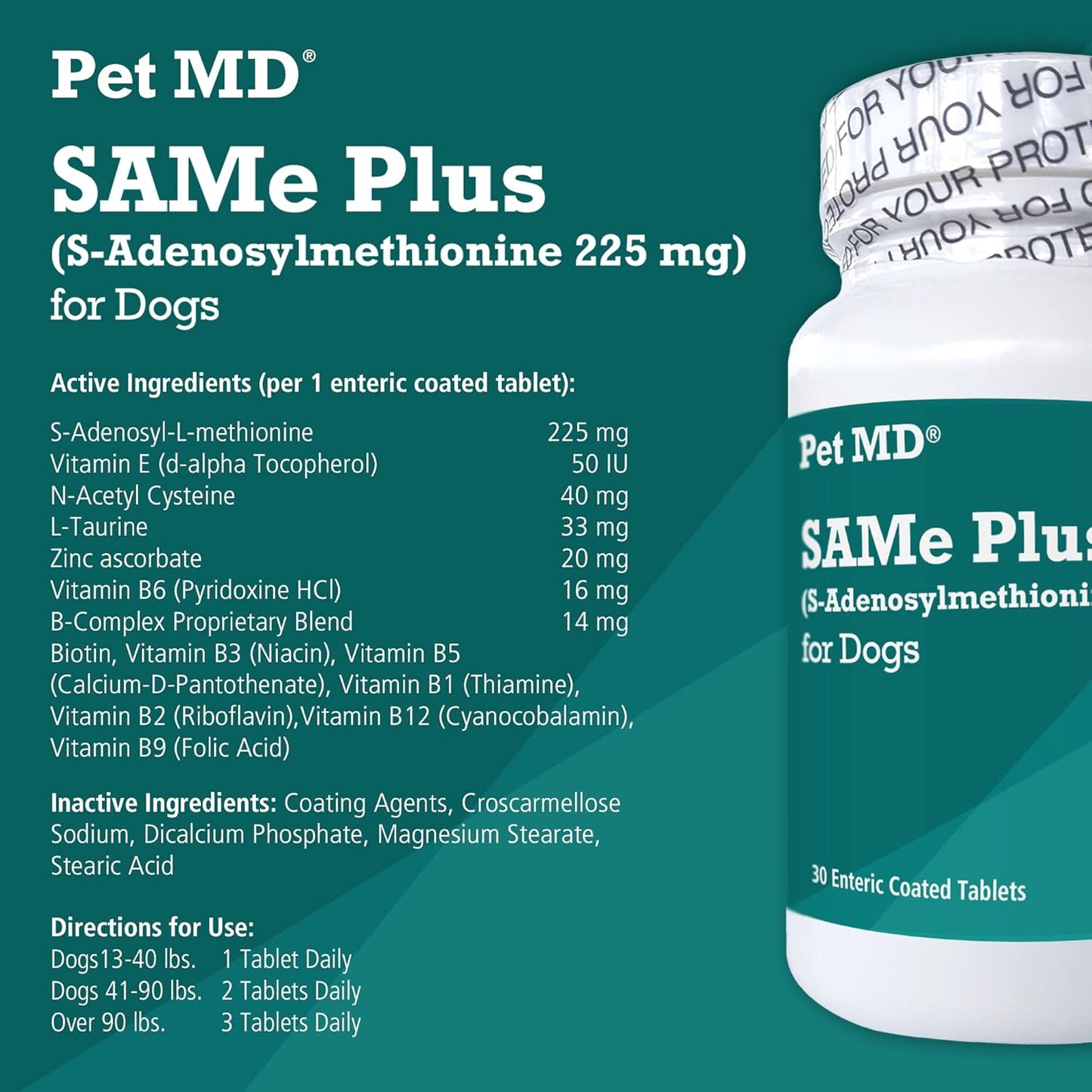 225 MG Pet MD Same Plus S-Adenosyl Liver Supplement for Dogs - 60 Tablets