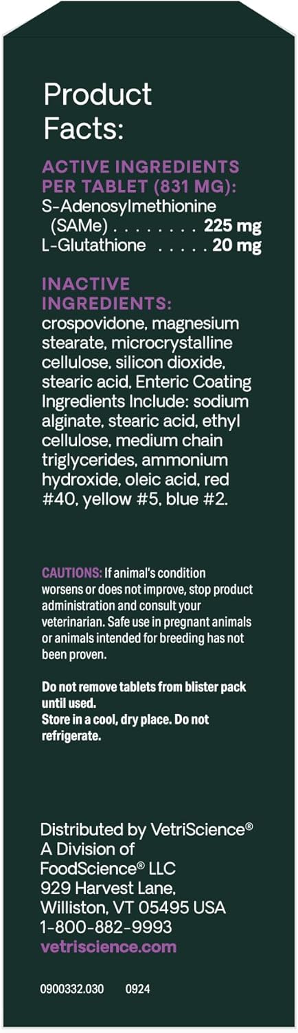 225 mg SAMe Liver Health Tablets for Medium & Large Dogs, Liver Detox & Antioxidant Support, 30 Count