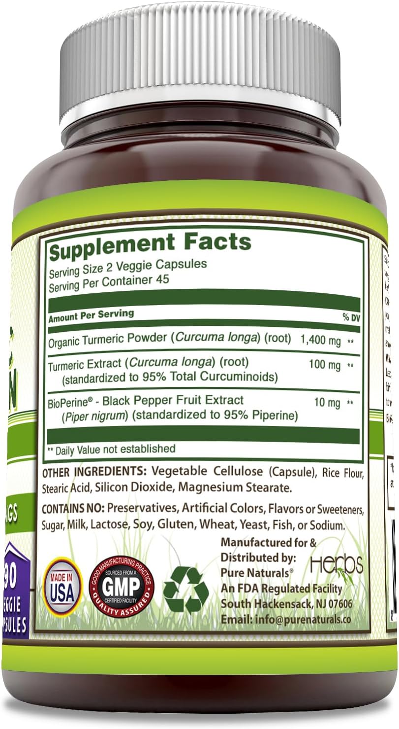 2250 mg Turmeric Curcumin Supplement with Bioperine | Non-GMO Veggie Capsules | Gluten Free | Made in USA | 90 Count