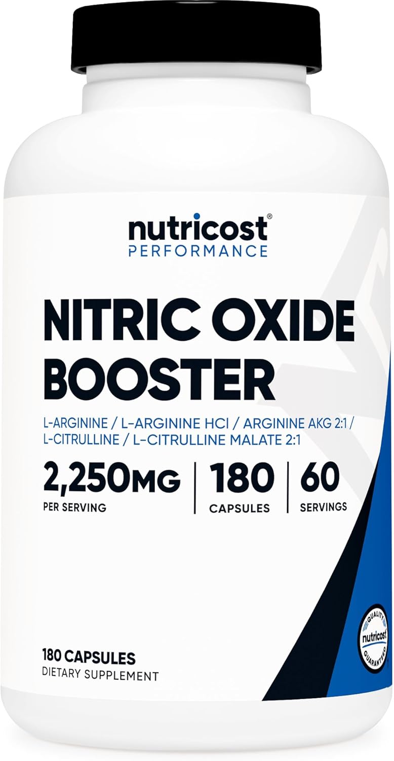 2250mg Nitric Oxide Booster - 180 Capsules, 60 Servings - Gluten Free & Non-GMO - 750mg Per Capsule